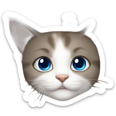 light gray, blue eyed cat cuddles brown highlighted colored girl sticker