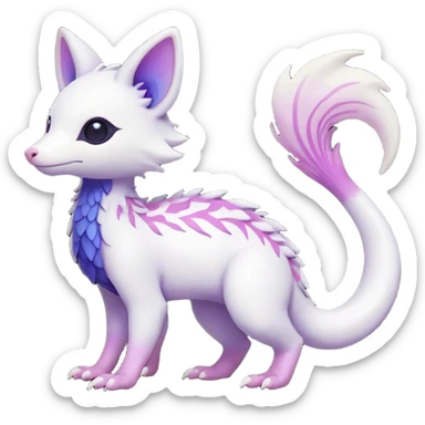  Pure-Snow-White albino cute with indigo-Violet-purple-pinkish-gradient markings beautiful handsome gorgeous aesthetic colorful vibrant Vernid-Trico-species-Fakemon-creature by LiLaiRa, 4 legs, 1 tail, random markings, (full body) sticker