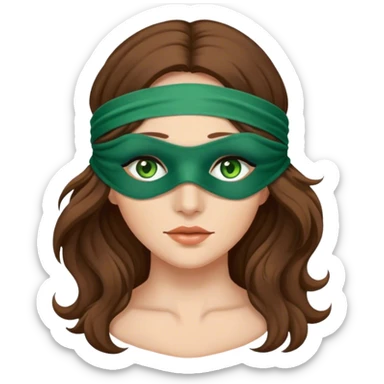 Greeneyed Woman with wavy Long Brown hair blindfolded sticker