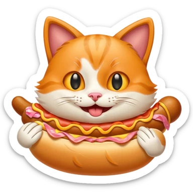 A cartoon cat eating a hot dog sticker