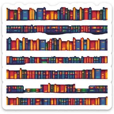 pixel art bookshelf with colorful books in a row sticker