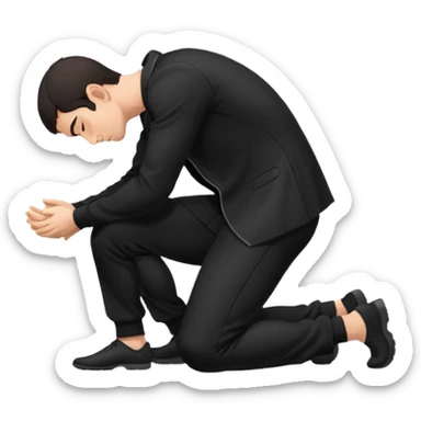 side view of a man kneeling and bowing, gesture of respect sticker