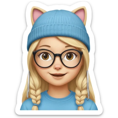 black Blonde girl wearing cat  glasses and beanie, long hair sticker