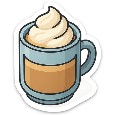coffee mug with whipped cream, isometric view, 2D isometric style, detailed drawing, detailed shadows and highlights, clean contours, soft lighting, transparent background sticker
