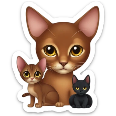 dark red abyssinian cat with big ears and black kitten with small white speck sticker
