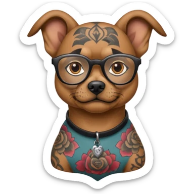 tattooed dog with heavy face tattooes and glassess sticker