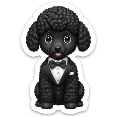 Black poodle puppy in a tux sticker