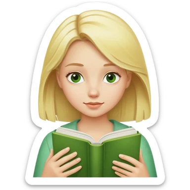 Blonde girl with green reading book sticker