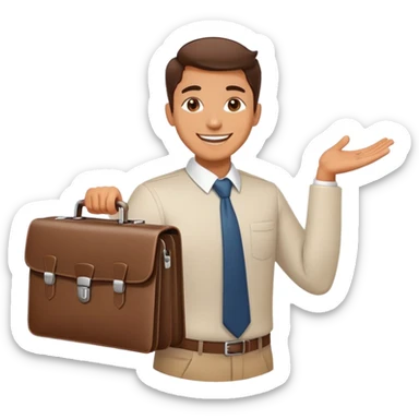 happy smiling office worker with a briefcase, cheerful face sticker