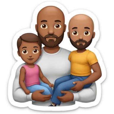 Muscular bald guy with brown beard holding 3 sons and young wife sticker
