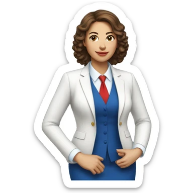 White latina woman in blue suit, white shirt and red tie sticker