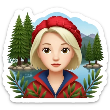 The word "Oldina" surrounded by trees and a lake and some native australian bottle brush branches  sticker