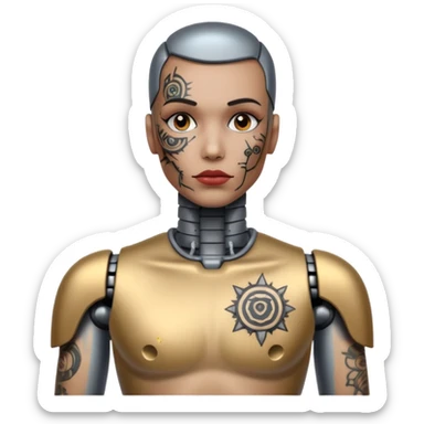 Tatooed robot, tatooes on chest, neck and face sticker