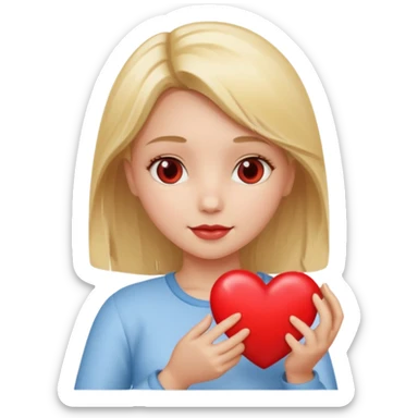 prayer girl blond hair red heart in her hands, sticker