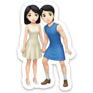 2 Person, prince, upright, black Hair, blue eyes, whole body, Woman, blonde Hair, Green eyes, bending knee, sleveless White Dress, sticker