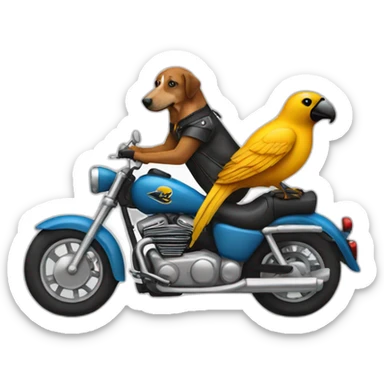 A bird rides on a motorcycle hound sticker