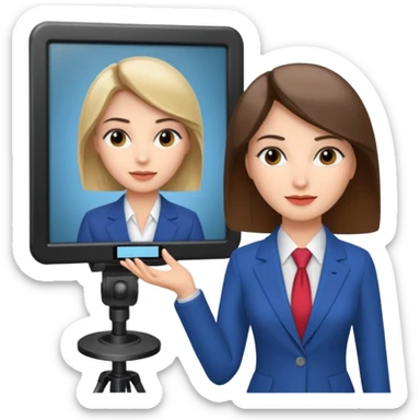 news anchor woman, with a screen with a prompter in front of her sticker