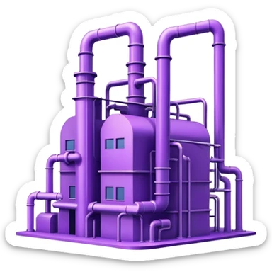Minimalistic factory building in purple and violet tones, with a few pipes sticker