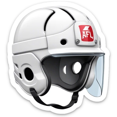 Cinematic Realistic image of AFL headgear featuring detailed cushioning and protective design elements, rendered with dynamic reflections on synthetic materials and set against a blurred action-packed background sticker
