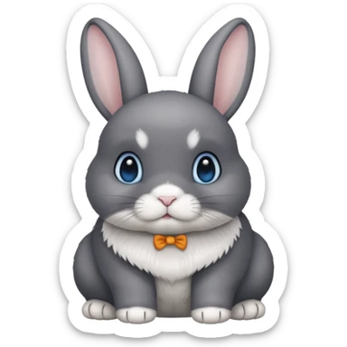 netherland dwarf bunny with slightly dark gray fur with white fur on the full underside, toes, and chin, and blue eyes sticker