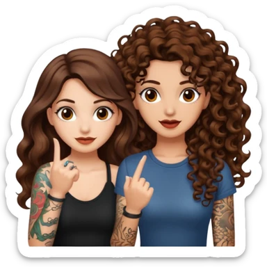 finger snap idea — long wavy brown hair tattooed woman and short tight curly brown hair woman — spark flash sticker