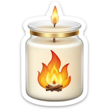 aesthetic emoji of a creamy white candle in a matte glass jar with the label “cotton”, three small flames burning evenly, soft cozy lighting, minimal elegant vector style, transparent background sticker