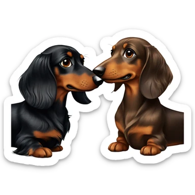 Two black long hair dachshunds together  sticker