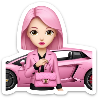 Girl with chanel pink bag in lamborgini  sticker
