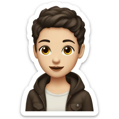 pale peach skinned dark brown short hair dark brown eyes masc lesbian  sticker