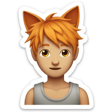Orange haired boy with cat ears and mad sticker