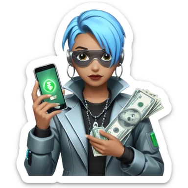 cyber punk holding money and phone sticker