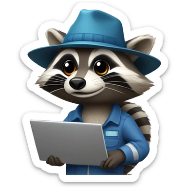 Raccoon with hat and computer and a ad with the sentence "Actividades Registradas" sticker
