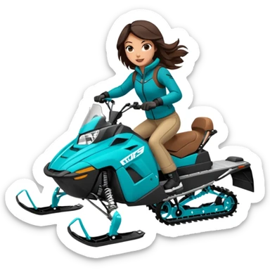 Can you create an emoji of a brunette girl on a teal polaris khaos 850 155 snowmobile doing a wheelie sticker