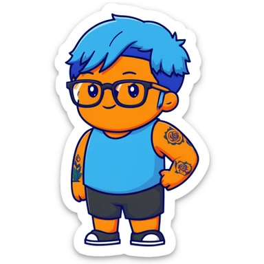 character with blue hair, glasses, and tattoos sticker
