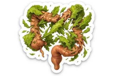 foglie di insalata che attaccano un intestino anatomico umano per distruggerlo sticker