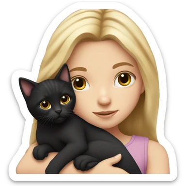 White girl cuddling black kitten sticker