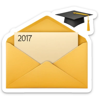 A simple emoji-style icon of a yellow manila envelope with subtle paper texture, clean edges, and a small graduation NUMBER  2017 group-photo icon on the front, graduation icon  sticker