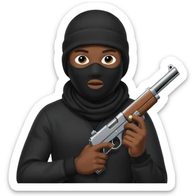 black guy thug with ski mask and gun wearing black shirt sticker