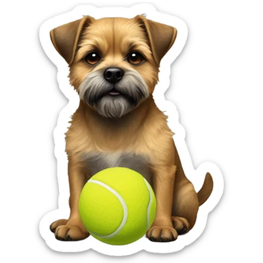 Border Terrier sitting with tennis ball on her paws sticker