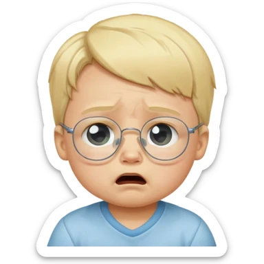 blond baby boy crying with glasses sticker