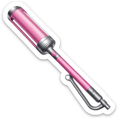 Pink Dyson Airwrap styling wand, long silver cylindrical barrel with rounded curling attachment, glossy pink body, silver accents, realistic sticker