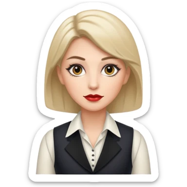 portrait of adult woman, formal vest, makeup sticker