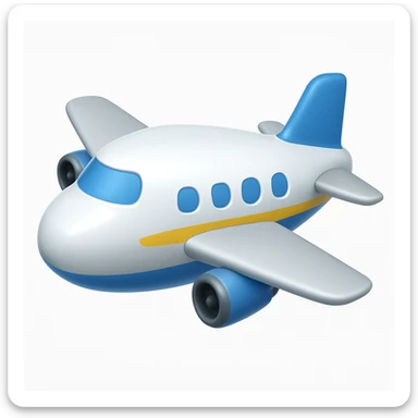 Make the airplane emoji look wider than the previous version. Keep everything else the same: iOS emoji style, 3D, shiny, smooth gradients, soft shadows, realistic airplane shape, classic emoji look. Add a glossy effect to the airplane body. sticker
