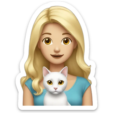 a-girl-with-blonde-hair,-a-white-cat-and-a-gray-cat sticker