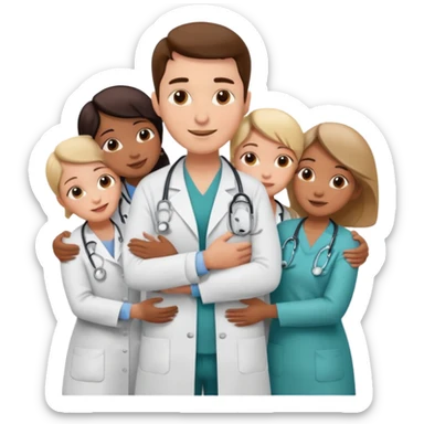medico abraçando varios pacientes sticker