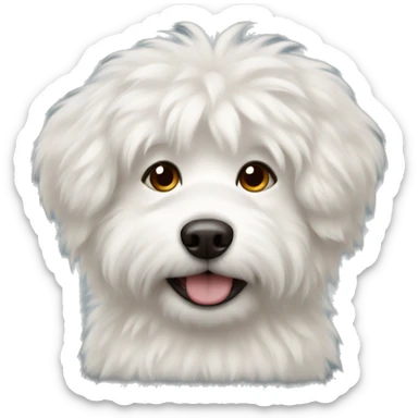 White fluffy dog with brown spots sticker