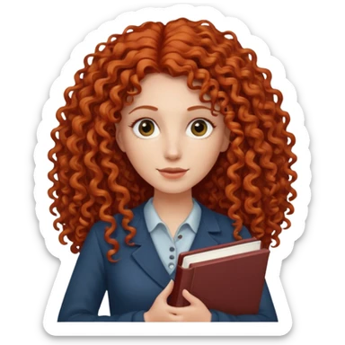 long red and curly haired  women with book with optical  sticker