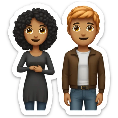 Lovers. A girl with a black square and guy with brown hair. Above them is a peach sticker