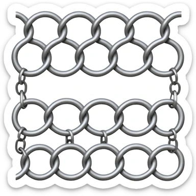 3D render of Chain Link Fence, made of interlocking chainmail metal rings, wire mesh texture, visible holes and negative space, metallic silver and grey, high contrast shadows, emoji style, isolated on white background --v 6.0. sticker
