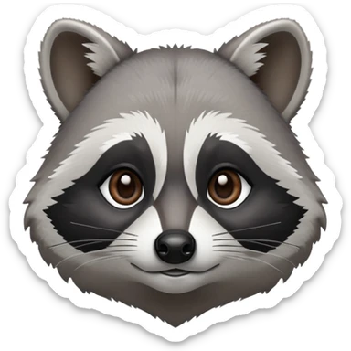 Cinematic-Noble-Raccoon-Portrait-Emoji – Poised and confident, with a sturdy build and a beautifully textured fur of silver-grey accented by dark black facial markings, deep-set, intelligent brown eyes, simplified yet sharp and sophisticated zoom out to show shoulders sticker